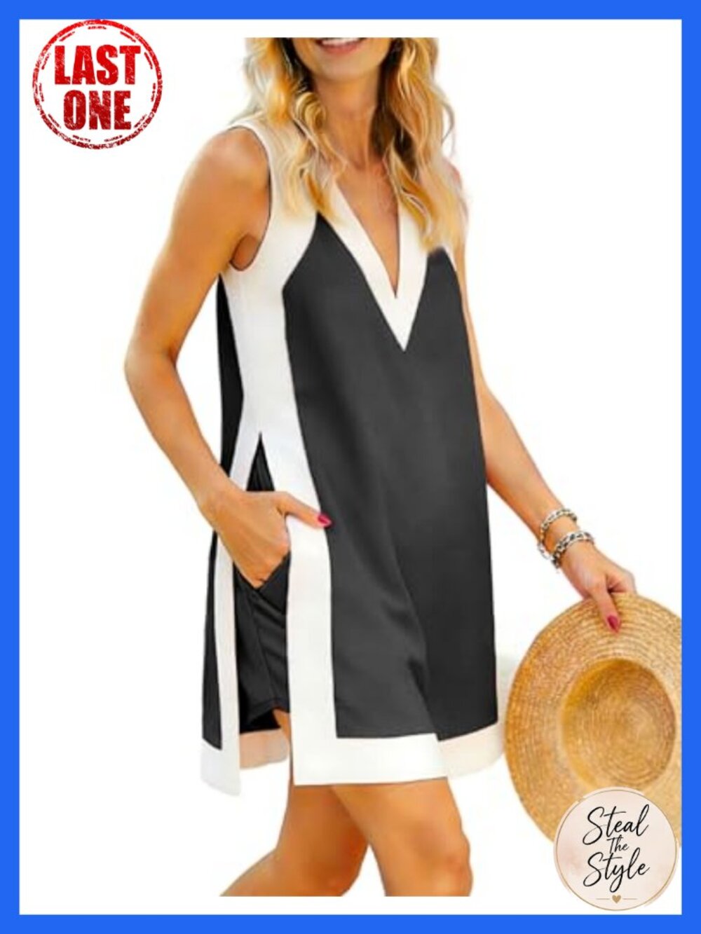 Sleeveless V Neck Color Block 2 Piece Set Tunic Top with Shorts